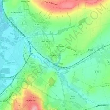 Le Grand Village topographic map, elevation, terrain