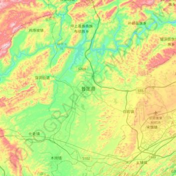 普定县 topographic map, elevation, terrain