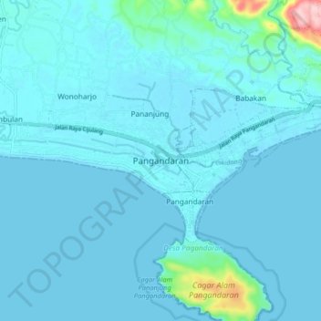 Pangandaran topographic map, elevation, terrain