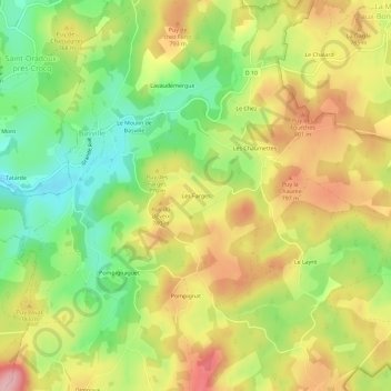 Les Farges topographic map, elevation, terrain