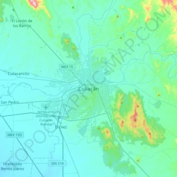 Culiacán topographic map, elevation, terrain