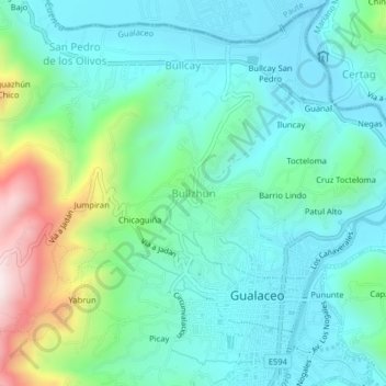 Bullzhun topographic map, elevation, terrain