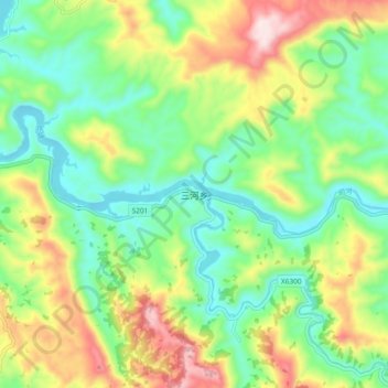 三河乡 topographic map, elevation, terrain