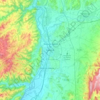 Valence topographic map, elevation, terrain