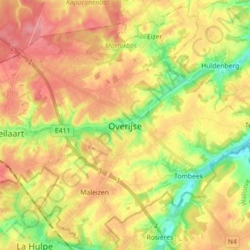 Overijse topographic map, elevation, terrain