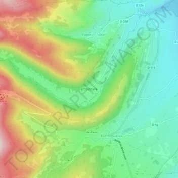 Espousouille topographic map, elevation, terrain