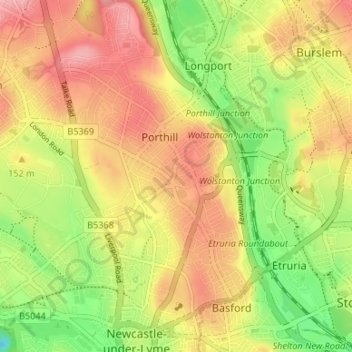Wolstanton topographic map, elevation, terrain
