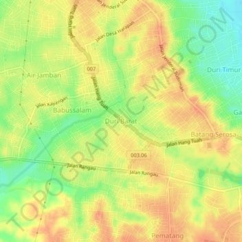 Duri Barat topographic map, elevation, terrain