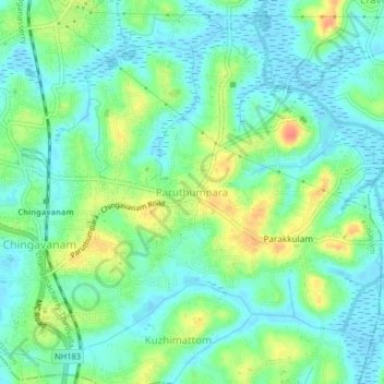 Paruthumpara topographic map, elevation, terrain