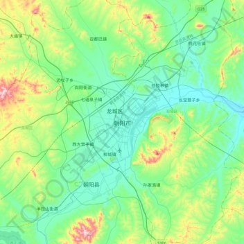朝阳市 topographic map, elevation, terrain