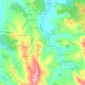 Cantomilo topographic map, elevation, terrain