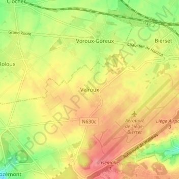 Velroux topographic map, elevation, terrain