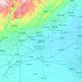 焦作市 topographic map, elevation, terrain