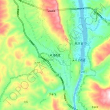 双塘街道 topographic map, elevation, terrain