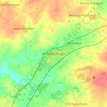 Attleborough topographic map, elevation, terrain