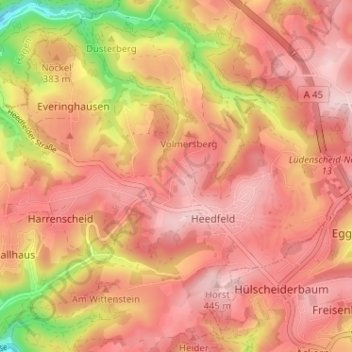 Hülscheid topographic map, elevation, terrain