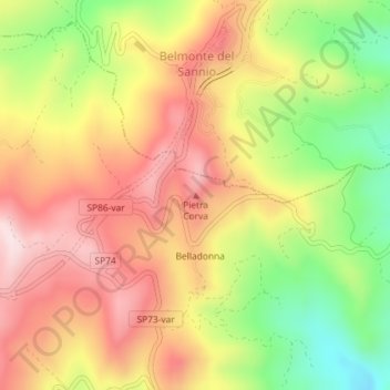 Pietra Corva topographic map, elevation, terrain