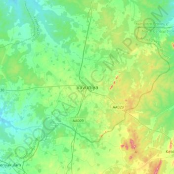 Vavuniya topographic map, elevation, terrain