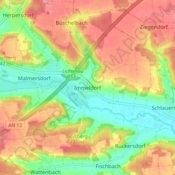 Immeldorf topographic map, elevation, terrain