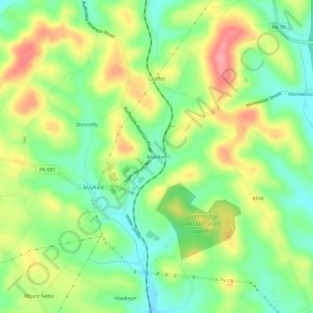 Alverton topographic map, elevation, terrain