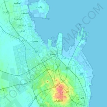 Dammam topographic map, elevation, terrain
