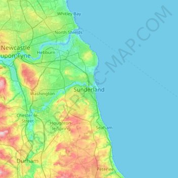 Sunderland topographic map, elevation, terrain