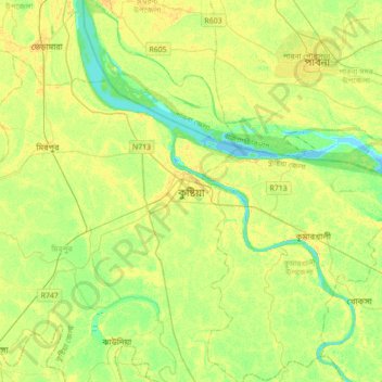 Kushtia topographic map, elevation, terrain
