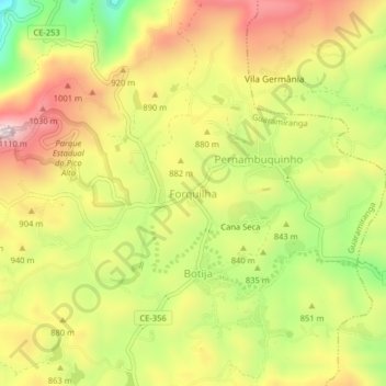 Forquilha topographic map, elevation, terrain