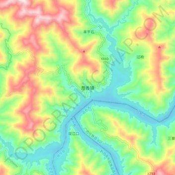 蔗香镇 topographic map, elevation, terrain