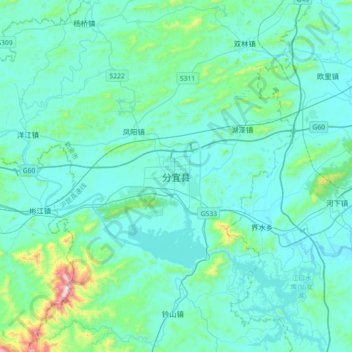 分宜县 topographic map, elevation, terrain