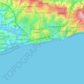 St Leonards topographic map, elevation, terrain