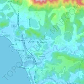 Canacona topographic map, elevation, terrain