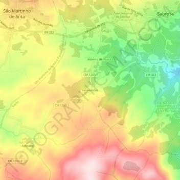 Fermentões topographic map, elevation, terrain