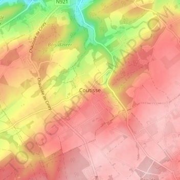 Coutisse topographic map, elevation, terrain