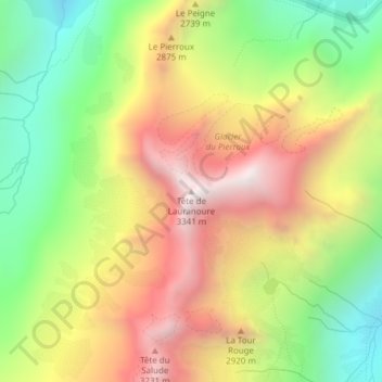 Tête de Lauranoure topographic map, elevation, terrain