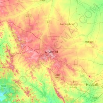 Dharwad topographic map, elevation, terrain