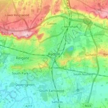 Redhill topographic map, elevation, terrain