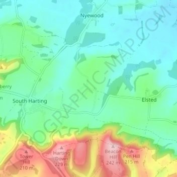 East Harting topographic map, elevation, terrain