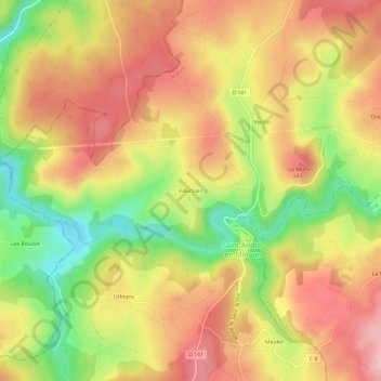 Villurbain topographic map, elevation, terrain