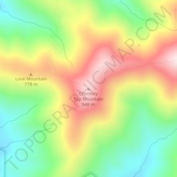 Chimney Top Mountain topographic map, elevation, terrain