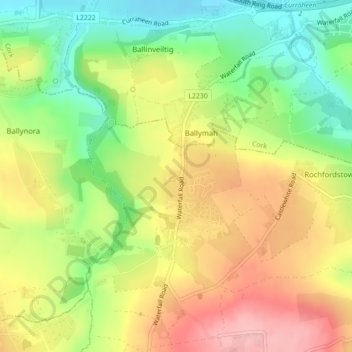 Waterfall topographic map, elevation, terrain
