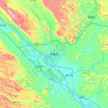 Pingguo topographic map, elevation, terrain