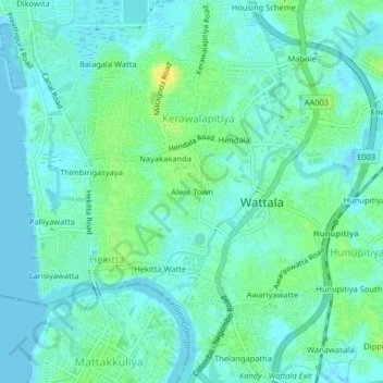 Alwis Town topographic map, elevation, terrain