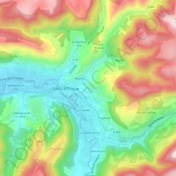 Les Combes topographic map, elevation, terrain