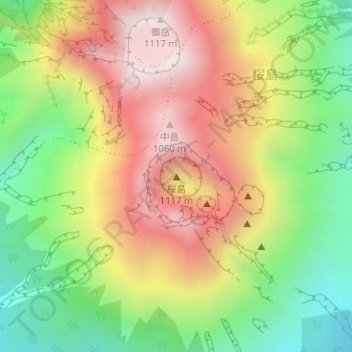 Sakurajima topographic map, elevation, terrain