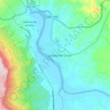 Chiapa de Corzo topographic map, elevation, terrain