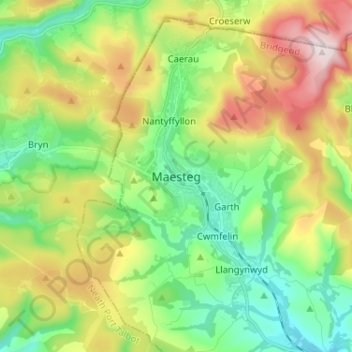 Maesteg topographic map, elevation, terrain