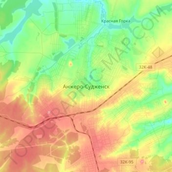 Анжеро-Судженск topographic map, elevation, terrain