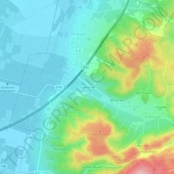 Cazeneuve topographic map, elevation, terrain