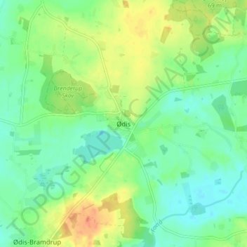 Ødis topographic map, elevation, terrain